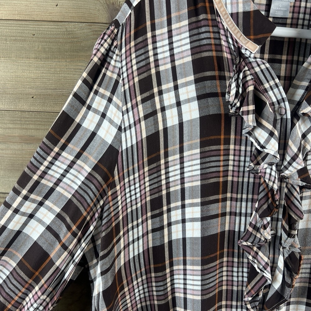 Chicos Womens Shirt Long‎ Sleeve Button Up Ruffle Plaid Academia Preppy 4 XXL - Picture 4 of 8